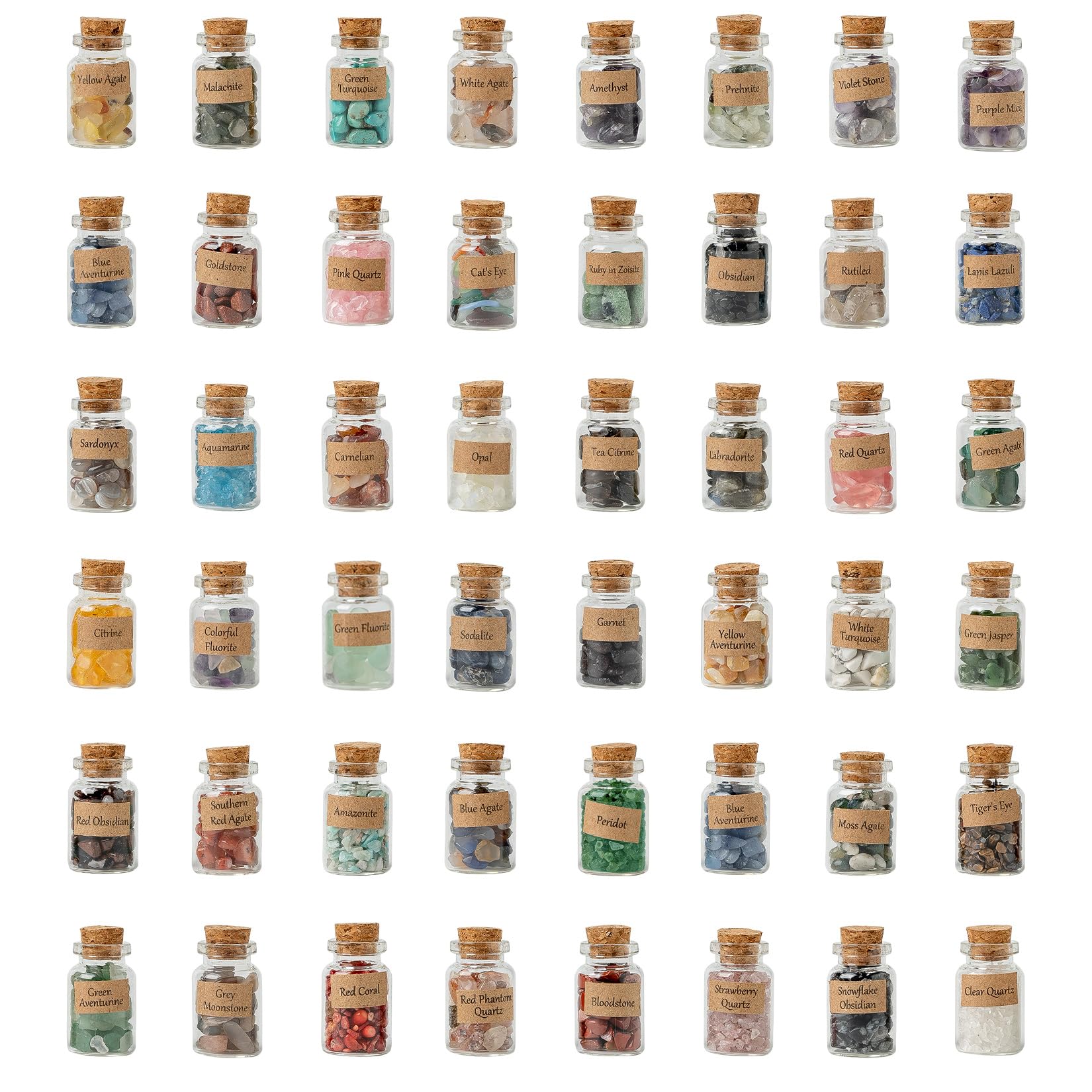 KHOCOEE 48pcs Different Crystals and Healing Stones, Gemstone and Crystals Bottles, Chakra Healing Crystals for Witchcraft, Great Choice for Gift, Collection and Home Decor