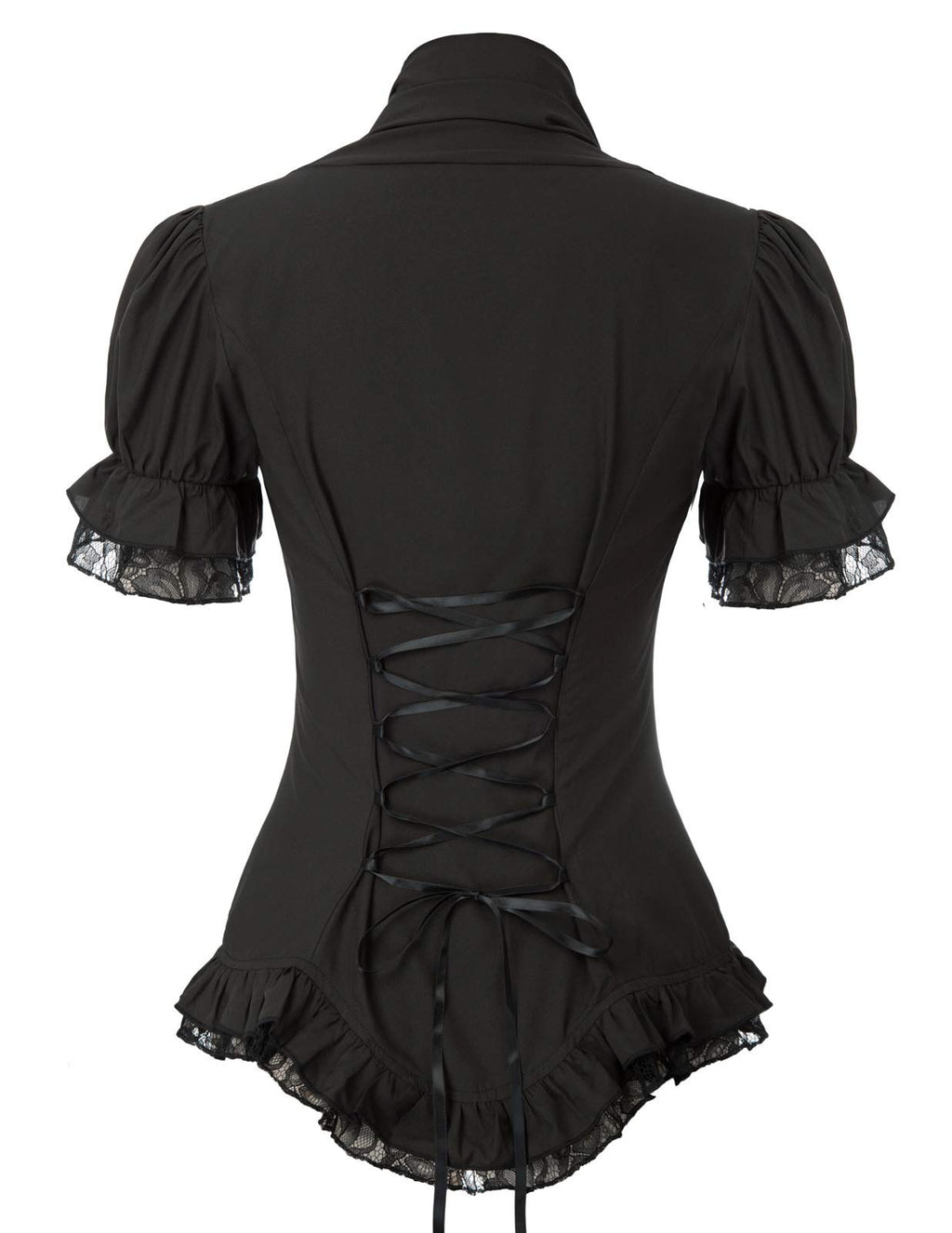 Womens 2024 Black Blouse Victorian Steampunk V Neck Shirt Black Button Down Dressy Top Black M