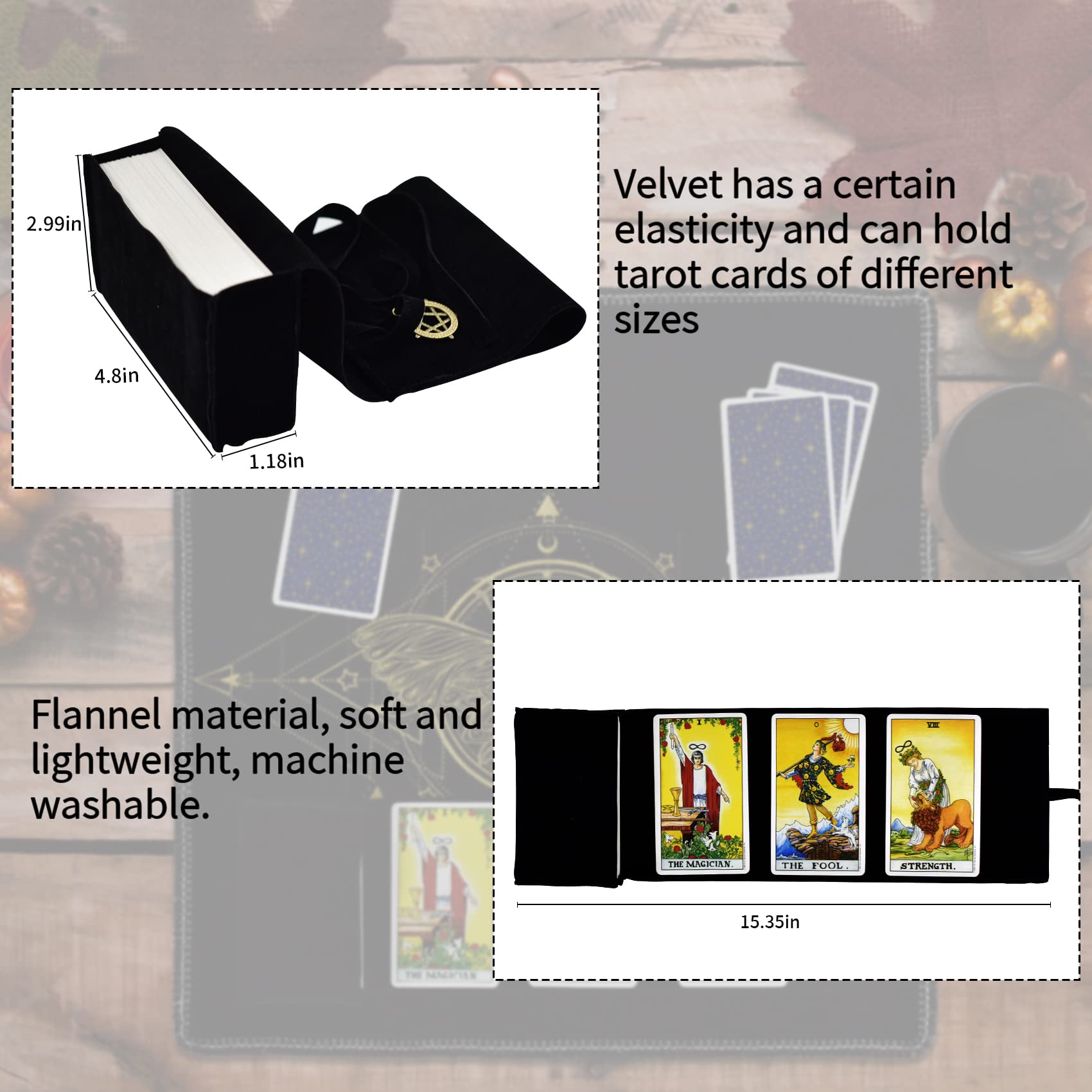 Knana 2Pcs Tarot Card Cloth - Velvet Altar Tarot Cloth with Holder Bag, Golden Bee Pattern - 19.68 x 19.68 inches - Black