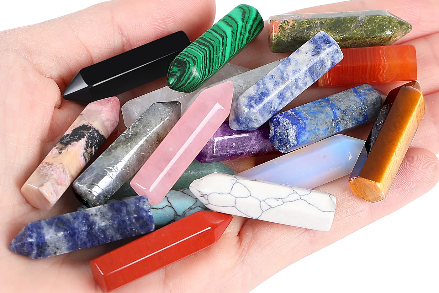 QINJIEJIE 20 PCS Healing Crystals Stones Sets Wands Bulk Natural Pocket Amethyst Crystal Rose Quartz Assorted Pointed Reiki Gemstones Polished Energy Meditation Chakra Christmas Gift Stocking Stuffers
