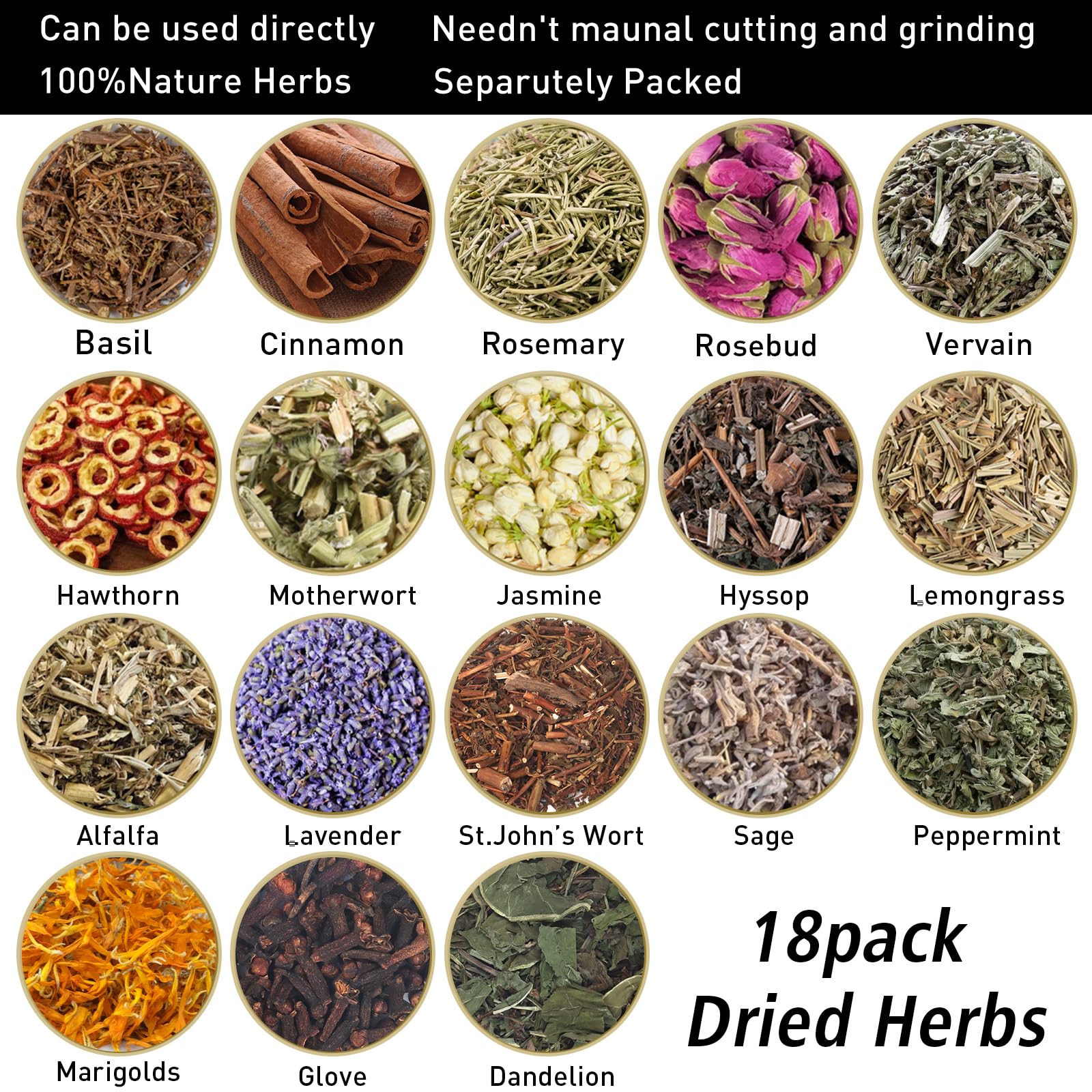 Witchcraft Supplies Herbs and Flowers Kit - Bigger Size 18pack 1.06oz Natural Dried Herbs Set with Crystals Spoon - Witchy Beginners Experienced Dried Herbs Box for Spells Rituals Room Altar Decor
