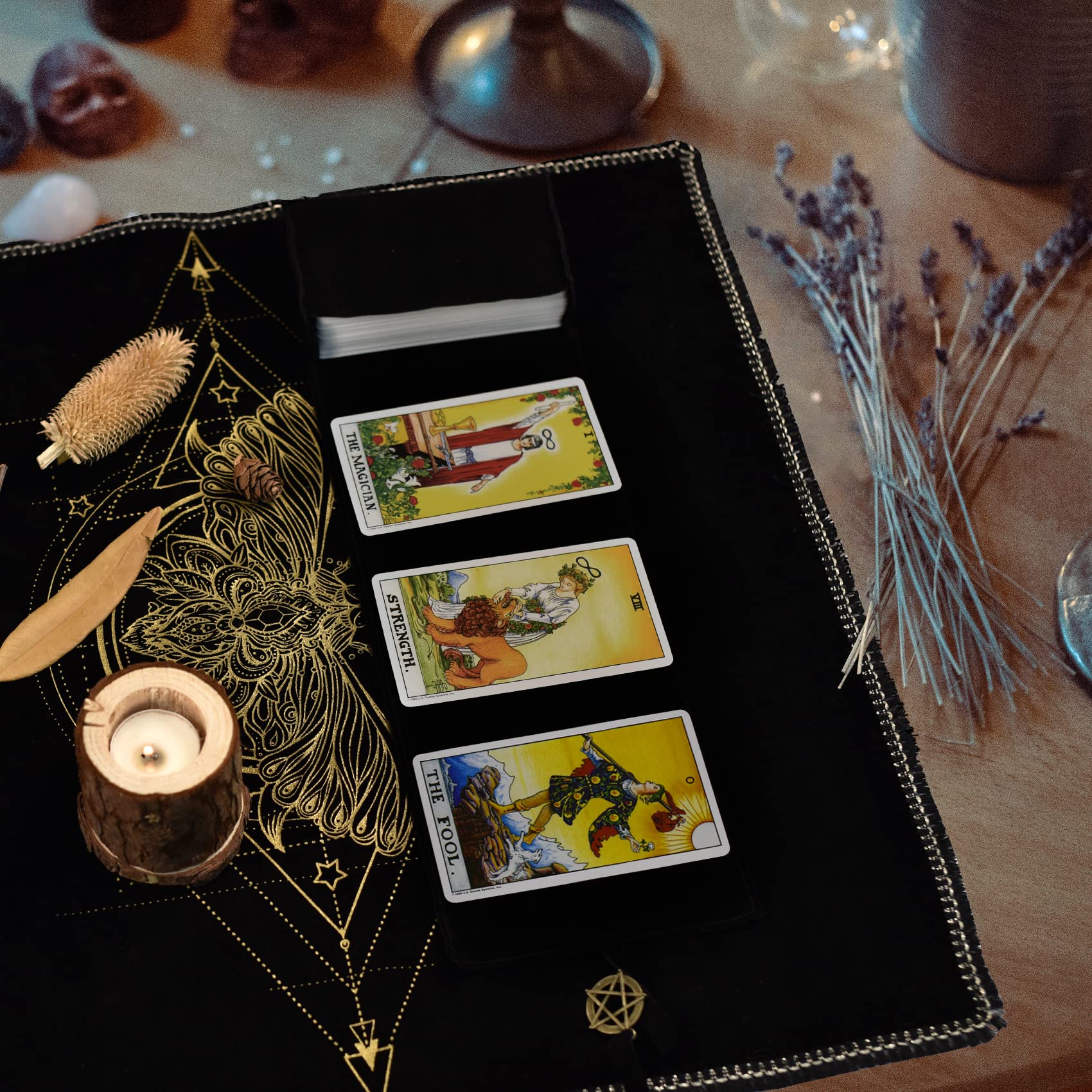 Knana 2Pcs Tarot Card Cloth - Velvet Altar Tarot Cloth with Holder Bag, Golden Bee Pattern - 19.68 x 19.68 inches - Black