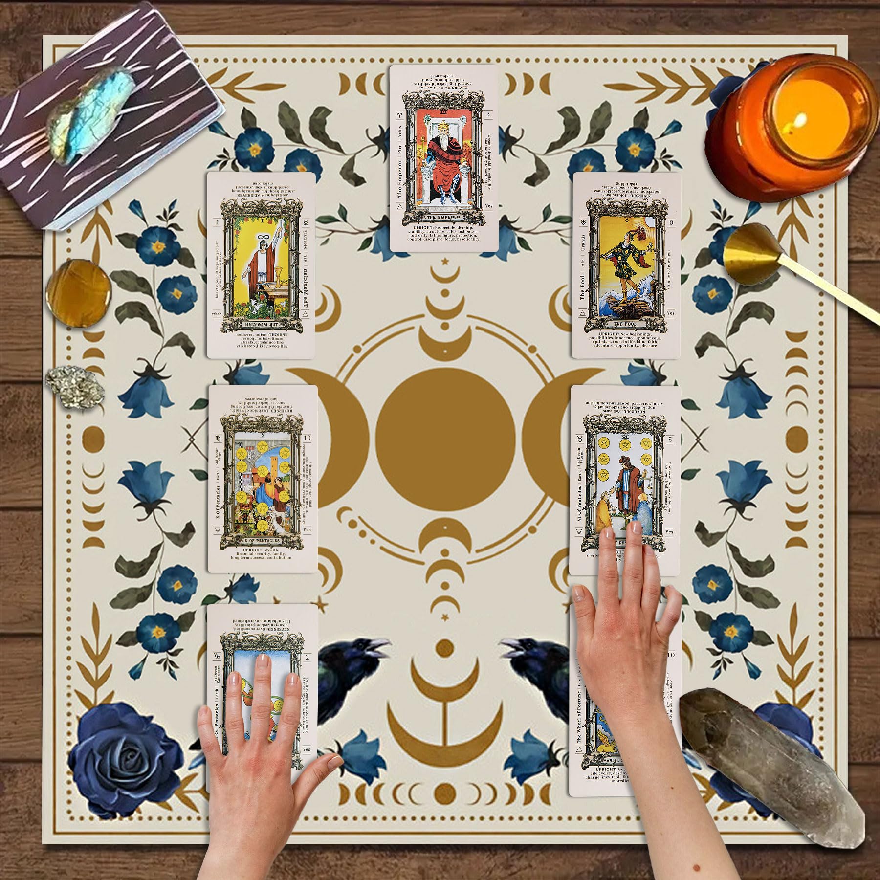 Knana Tarot Altar Cloth - Silk Witchcraft Mat for Reading - Includes Tarot Card Bag (Sun Moon)
