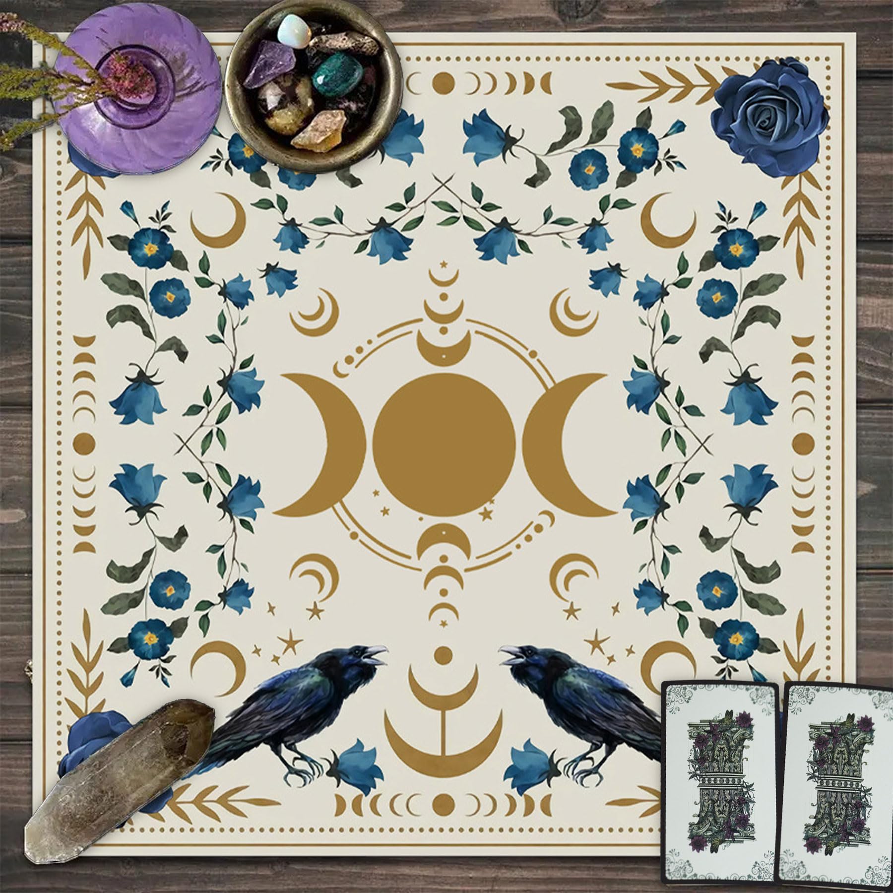 Knana Tarot Altar Cloth - Silk Witchcraft Mat for Reading - Includes Tarot Card Bag (Sun Moon)