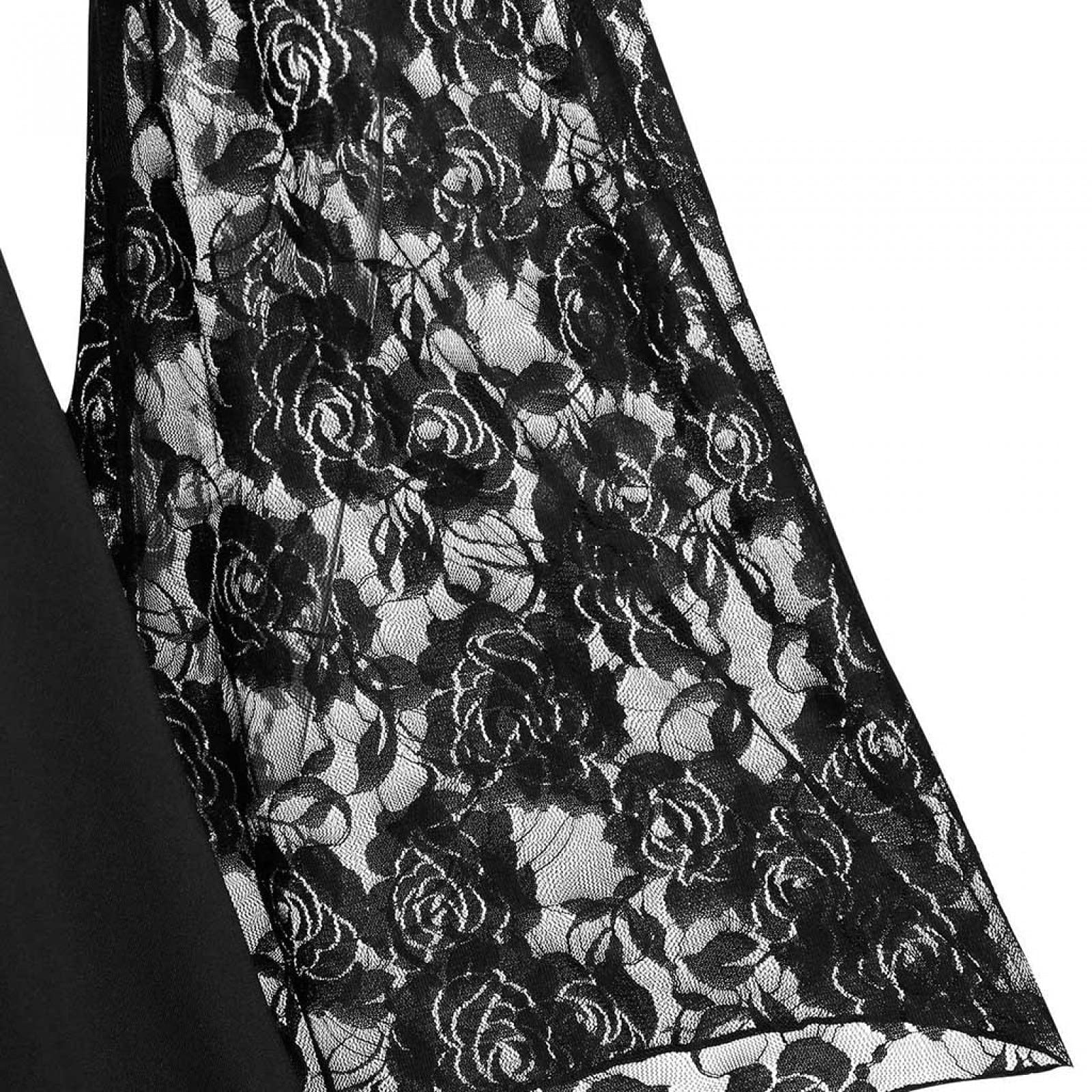 Gothic Vintage Lace Patchwork Women Dress Plus Size Goth Bandage Ladies Spaghetti Strap Dresses(Black,L)