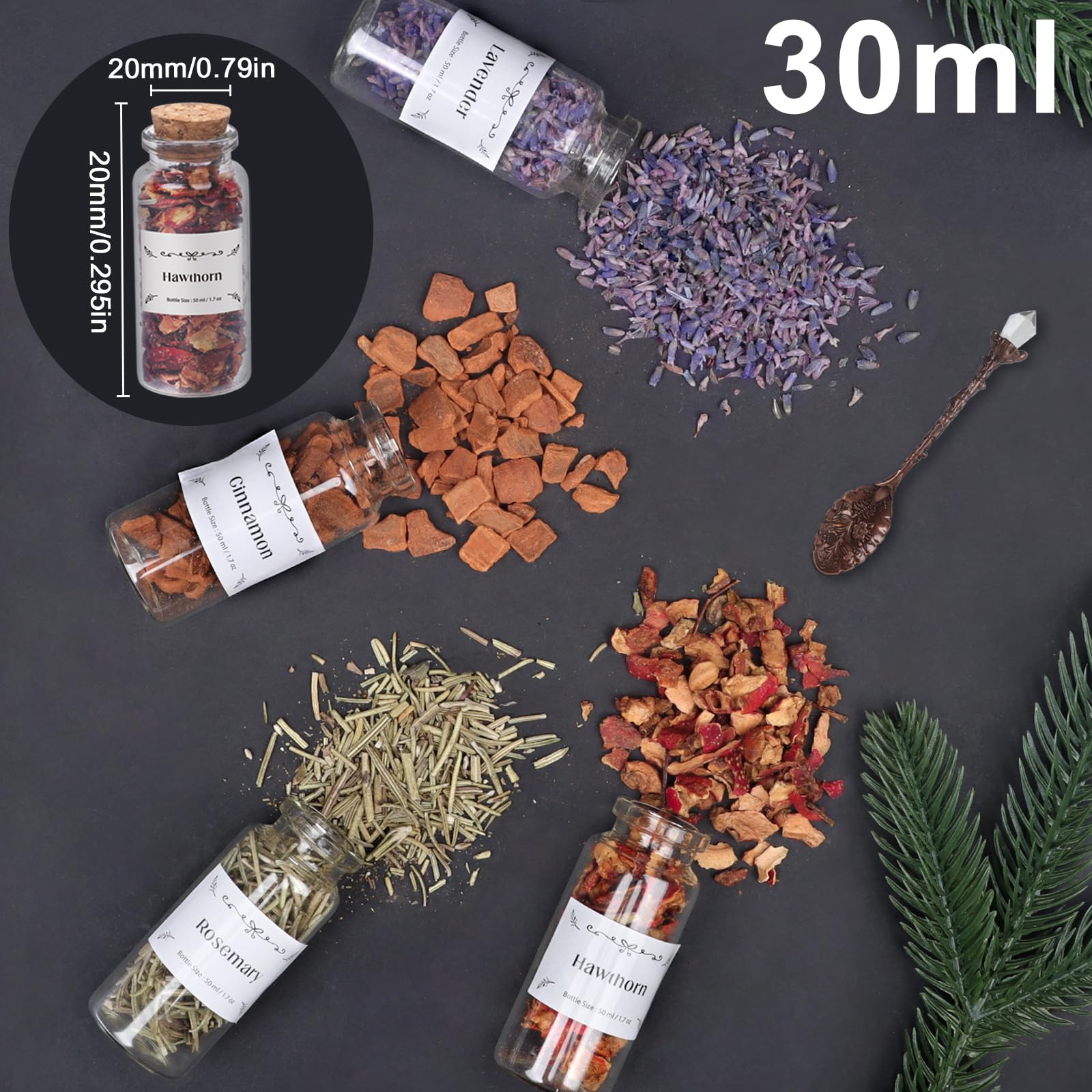 Witchcraft Supplies Herbs and Flowers Kit - Bigger Size 18pack 1.06oz Natural Dried Herbs Set with Crystals Spoon - Witchy Beginners Experienced Dried Herbs Box for Spells Rituals Room Altar Decor