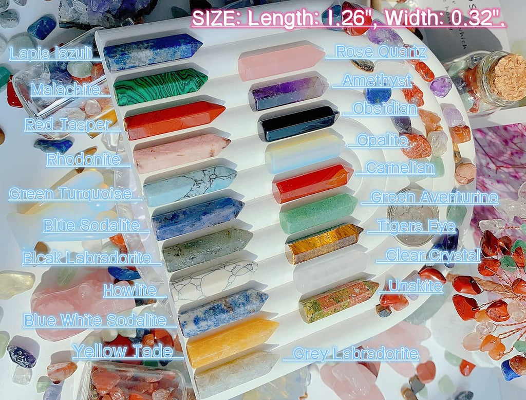 QINJIEJIE 20 PCS Healing Crystals Stones Sets Wands Bulk Natural Pocket Amethyst Crystal Rose Quartz Assorted Pointed Reiki Gemstones Polished Energy Meditation Chakra Christmas Gift Stocking Stuffers