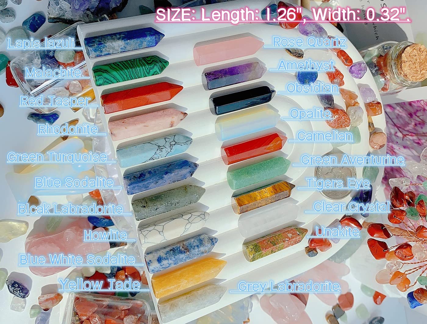 QINJIEJIE 20 PCS Healing Crystals Stones Sets Wands Bulk Natural Pocket Amethyst Crystal Rose Quartz Assorted Pointed Reiki Gemstones Polished Energy Meditation Chakra Christmas Gift Stocking Stuffers