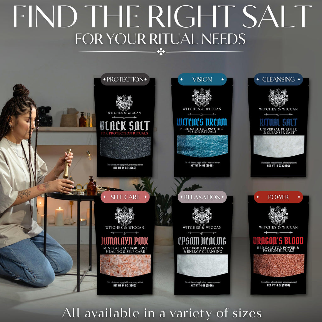 Black Salt for Protection Rituals & Wiccan Spells, Handcrafted Negative Energy Protection Crystals for Witchcraft, 2 Oz Bag, Witches & Wiccan Witchcraft Supplies