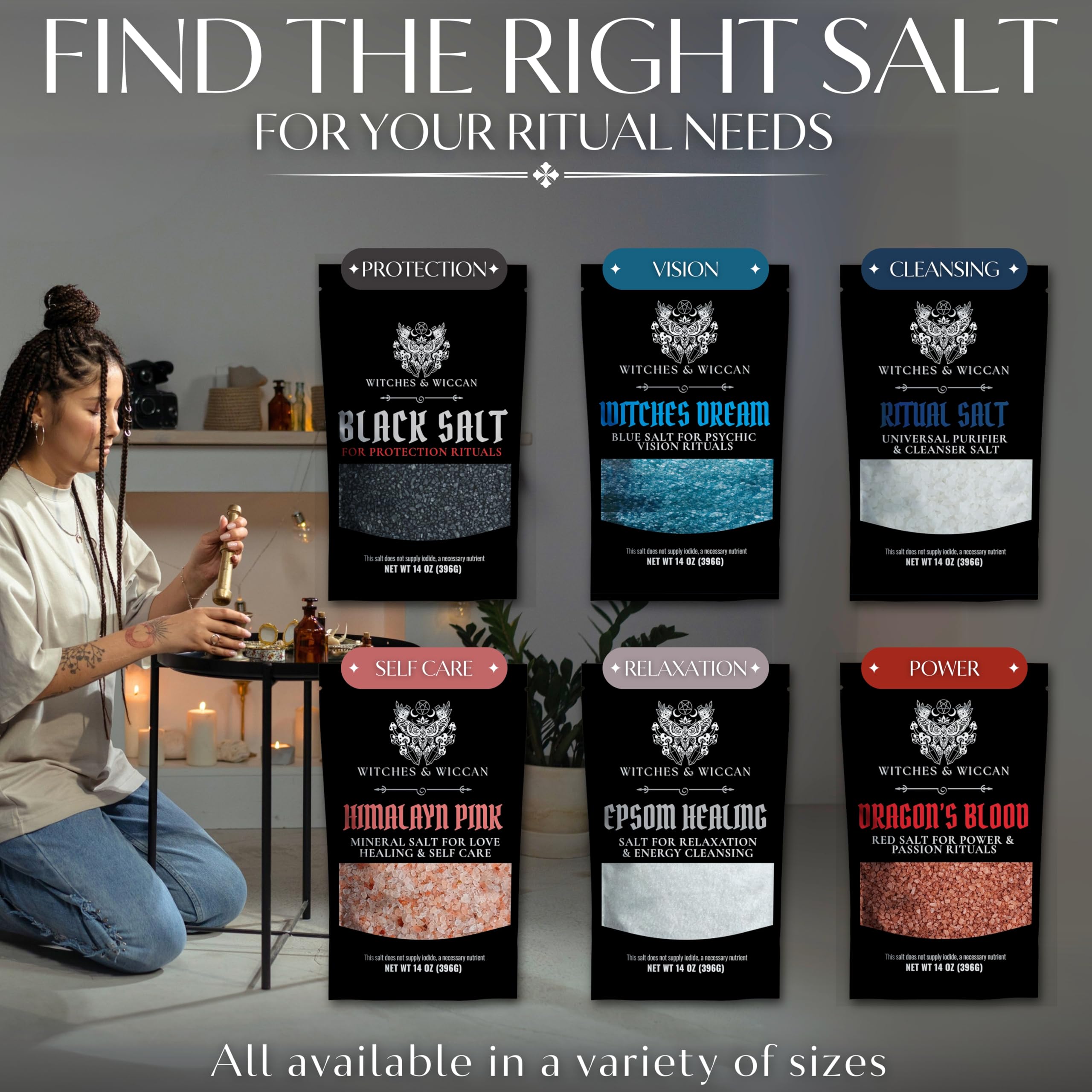 Black Salt for Protection Rituals & Wiccan Spells, Handcrafted Negative Energy Protection Crystals for Witchcraft, 2 Oz Bag, Witches & Wiccan Witchcraft Supplies