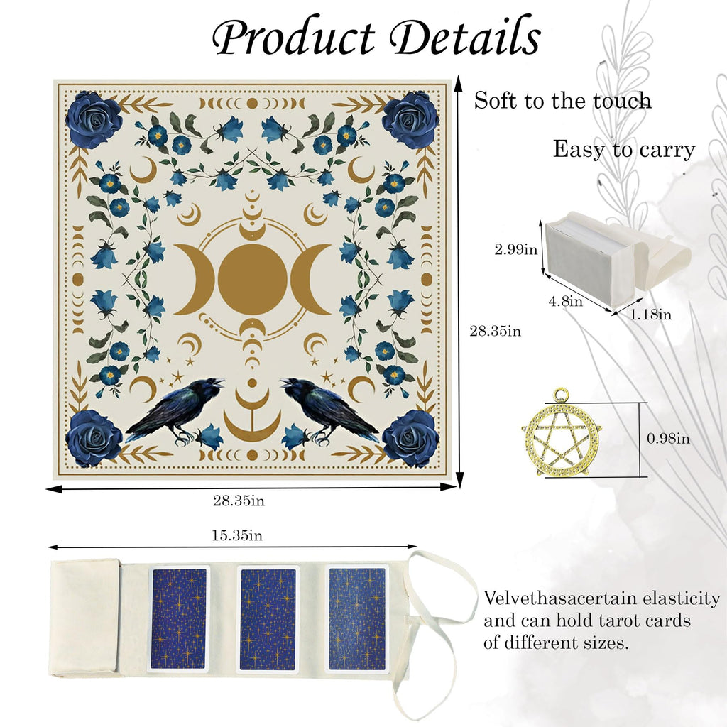 Knana Tarot Altar Cloth - Silk Witchcraft Mat for Reading - Includes Tarot Card Bag (Sun Moon)